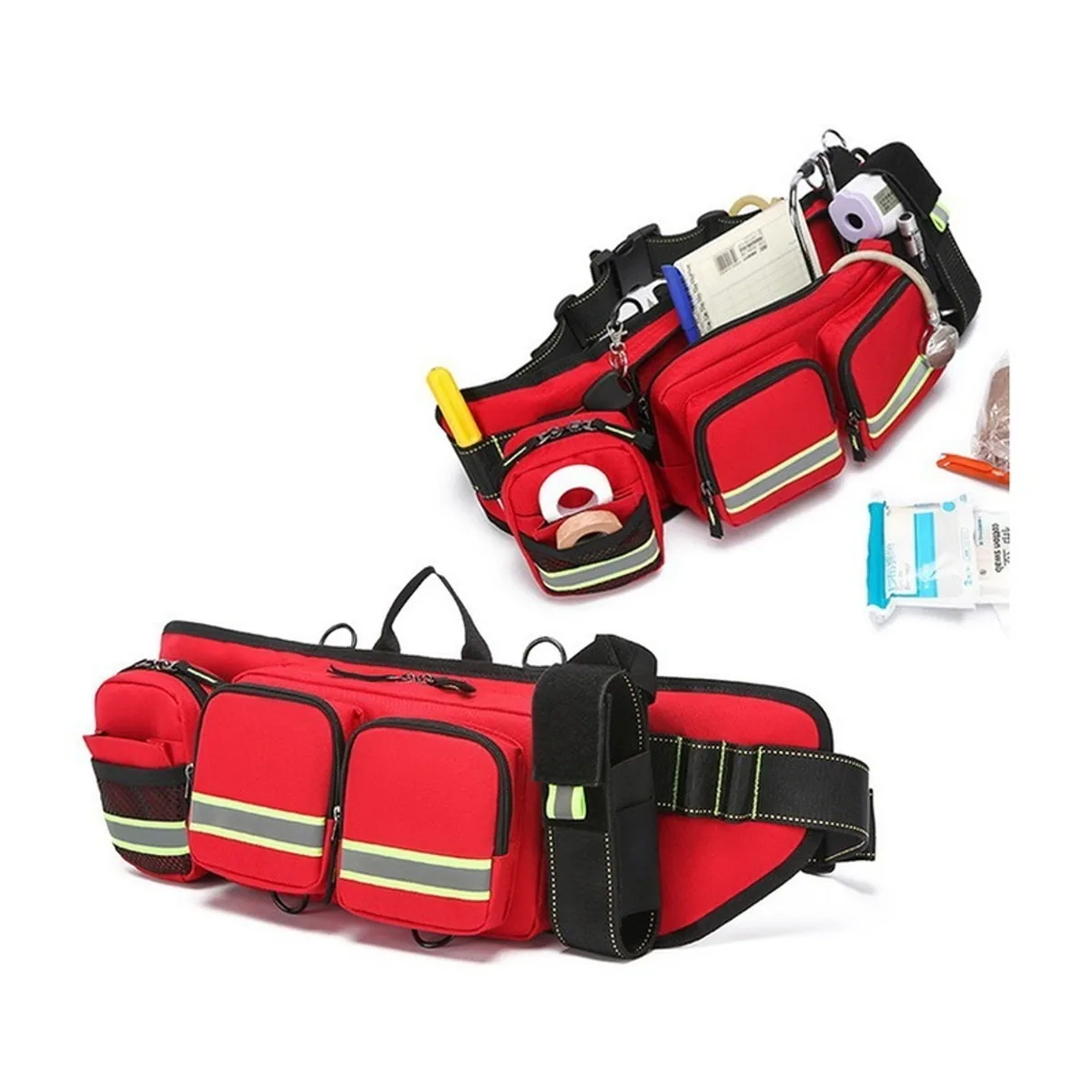 05502 1200D Emergency Waist Bag in Red, construction and compartment detail 2