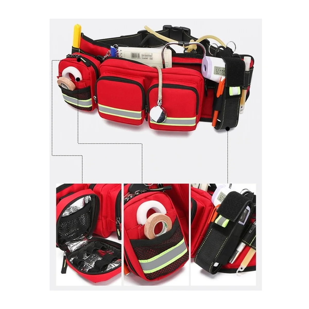 05502 1200D Emergency Waist Bag in Red, construction and compartment detail 4