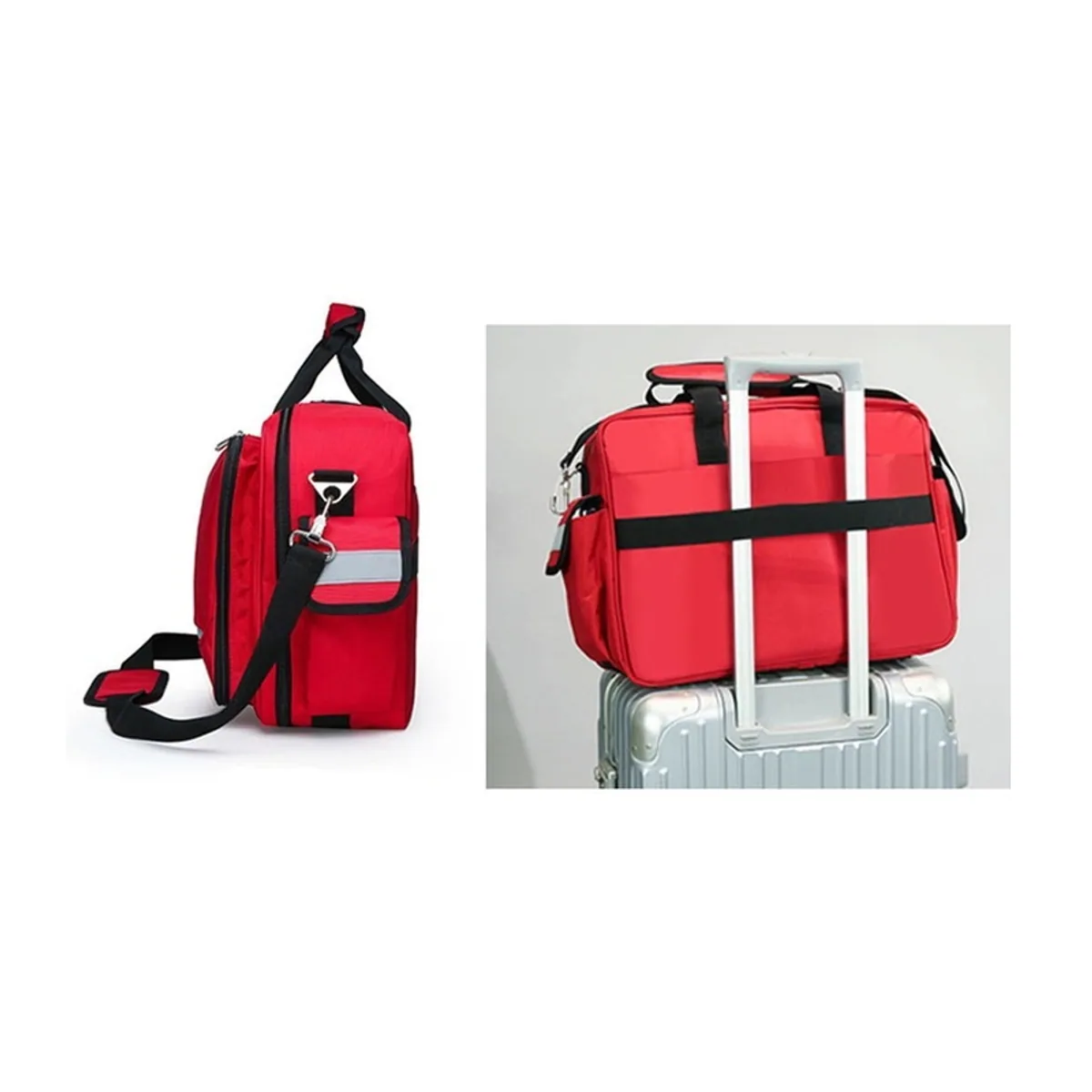 0655 Oxford Emergency Waist Bag in Red, construction and compartment detail 2