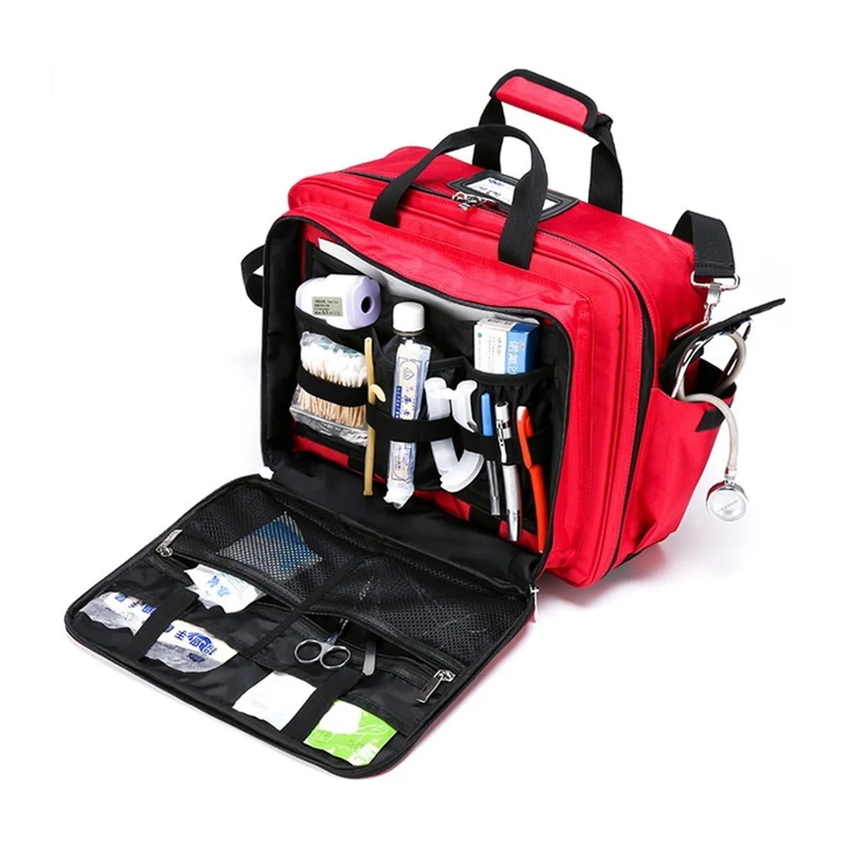 0655 Oxford Emergency Waist Bag in Red, construction and compartment detail 3