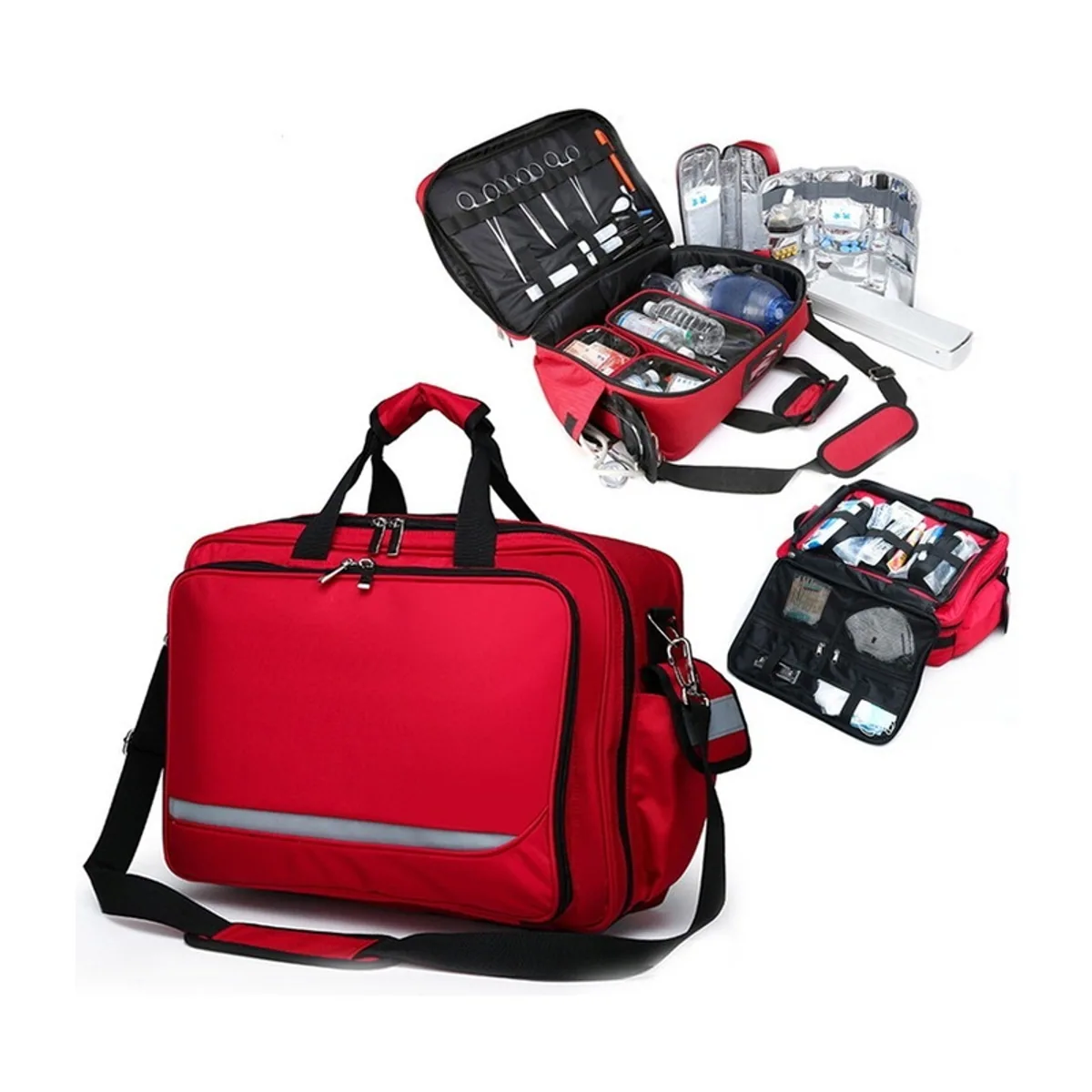 0655 Oxford Emergency Waist Bag in Red, construction and compartment detail 4