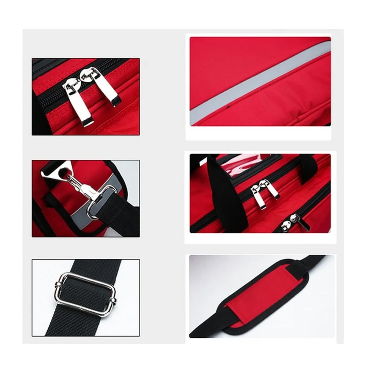 0655 Oxford Emergency Waist Bag in Red, construction and compartment detail 5