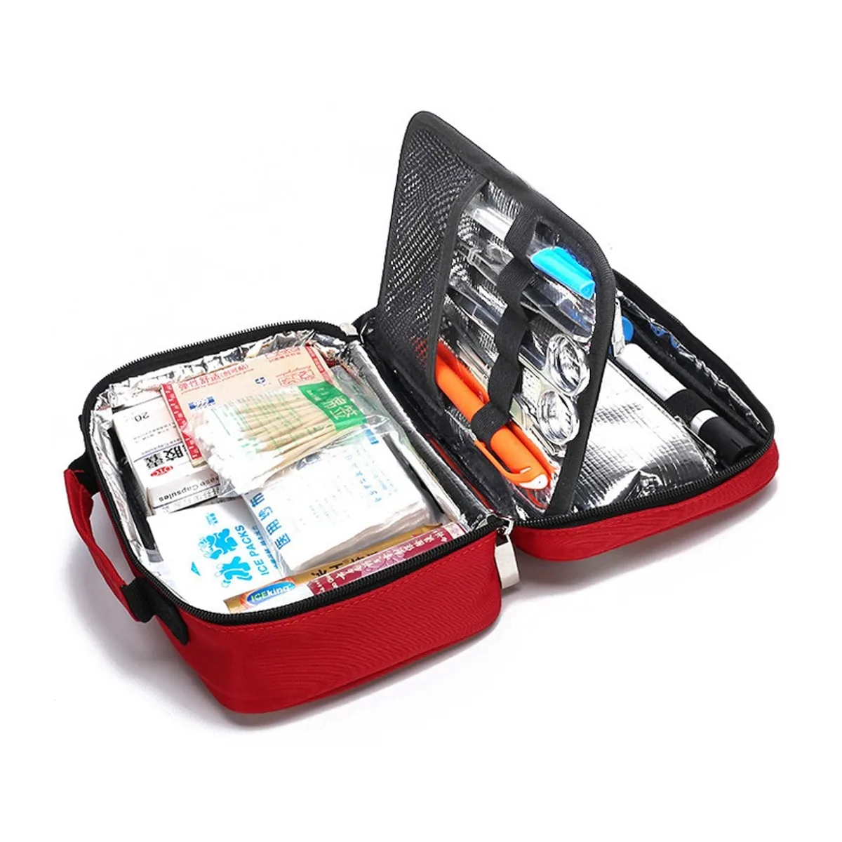 06601 Oxford Emergency Waist Bag in Red, construction and compartment detail 3
