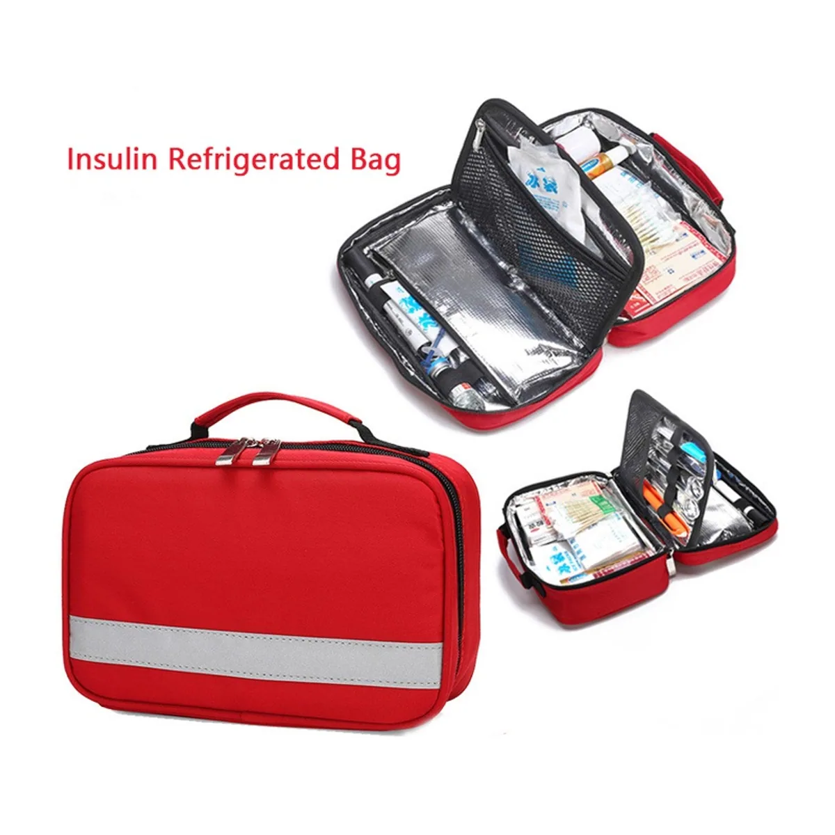06601 Oxford Emergency Waist Bag in Red, construction and compartment detail 4