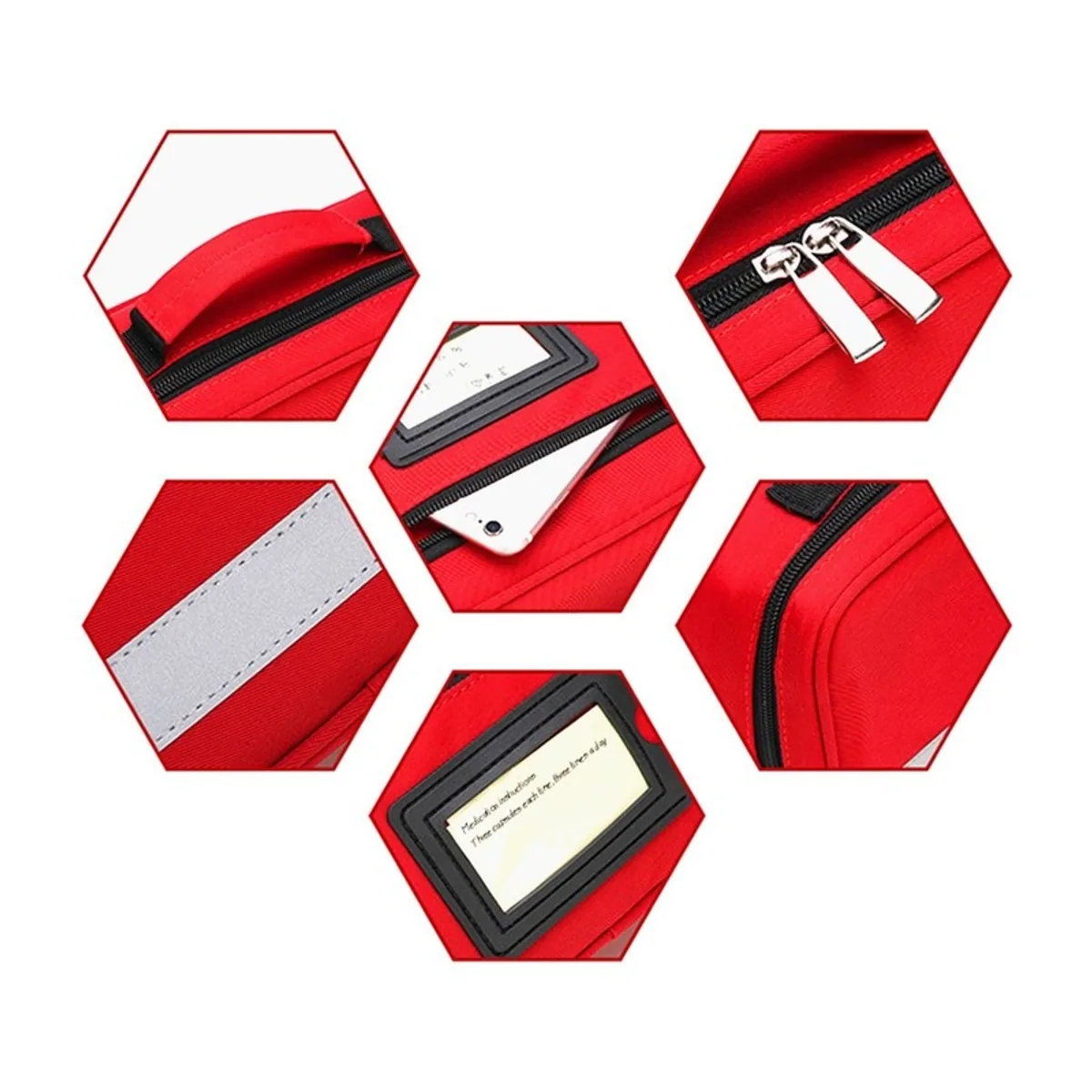 06601 Oxford Emergency Waist Bag in Red, construction and compartment detail 6