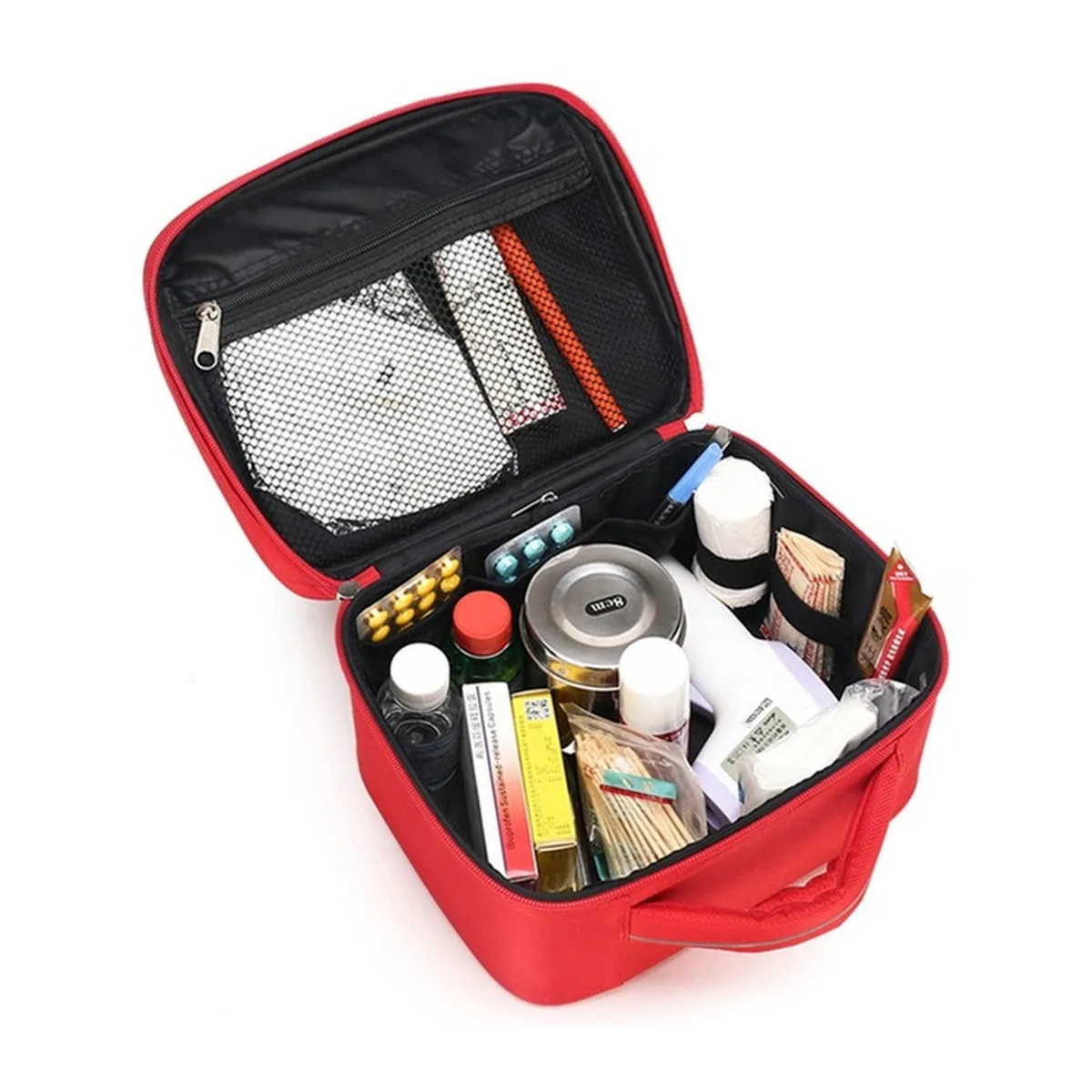 06603 Oxford Portable First Aid Bag in Red, construction and compartment detail 3