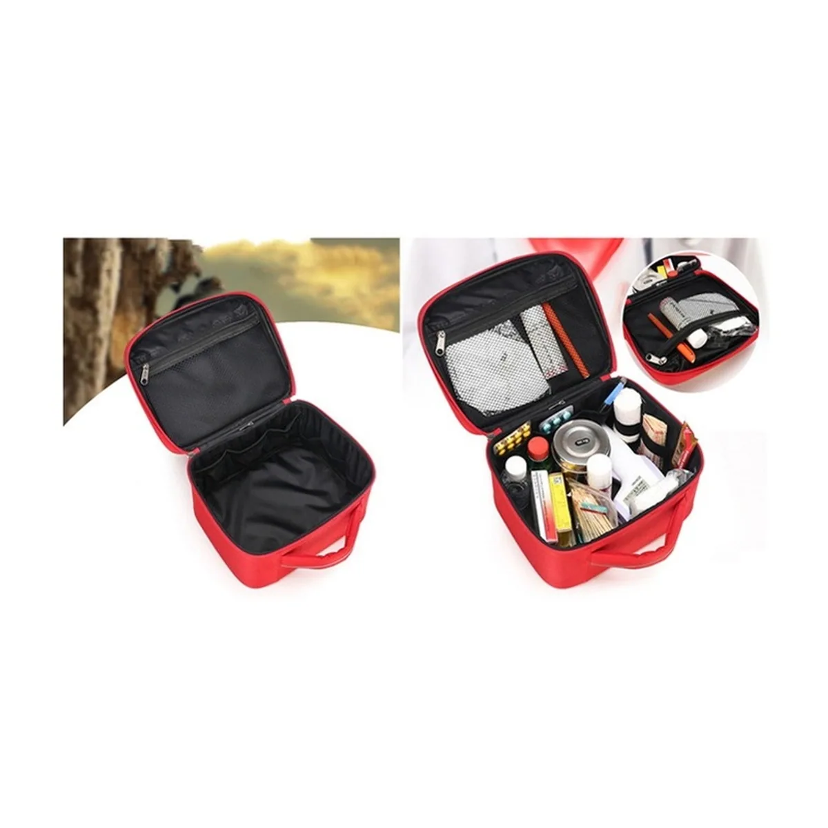 06603 Oxford Portable First Aid Bag in Red, construction and compartment detail 4