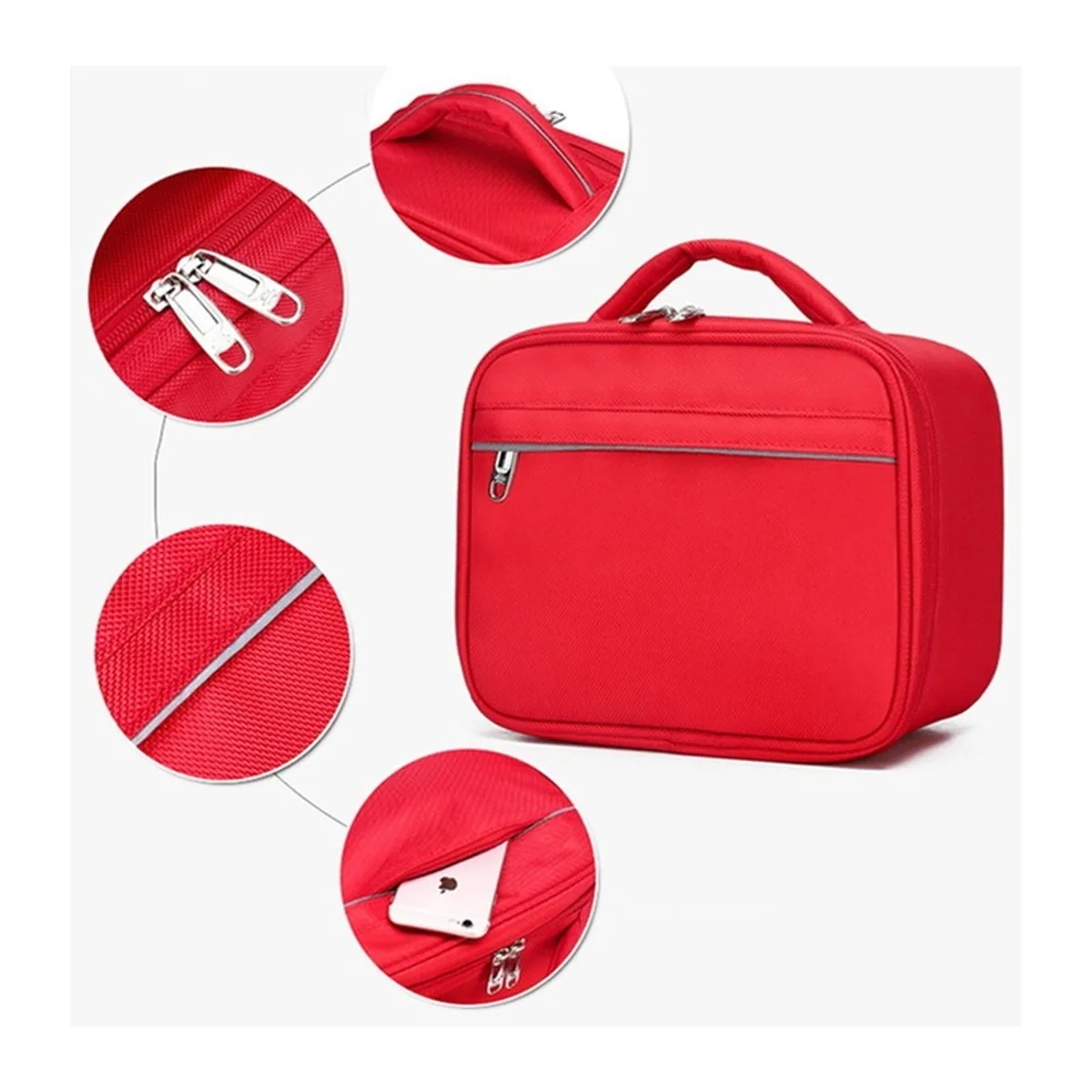 06603 Oxford Portable First Aid Bag in Red, construction and compartment detail 5