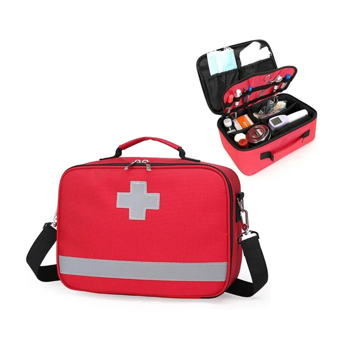 06604 Oxford Portable First Aid Bag in Red, construction and compartment detail 1