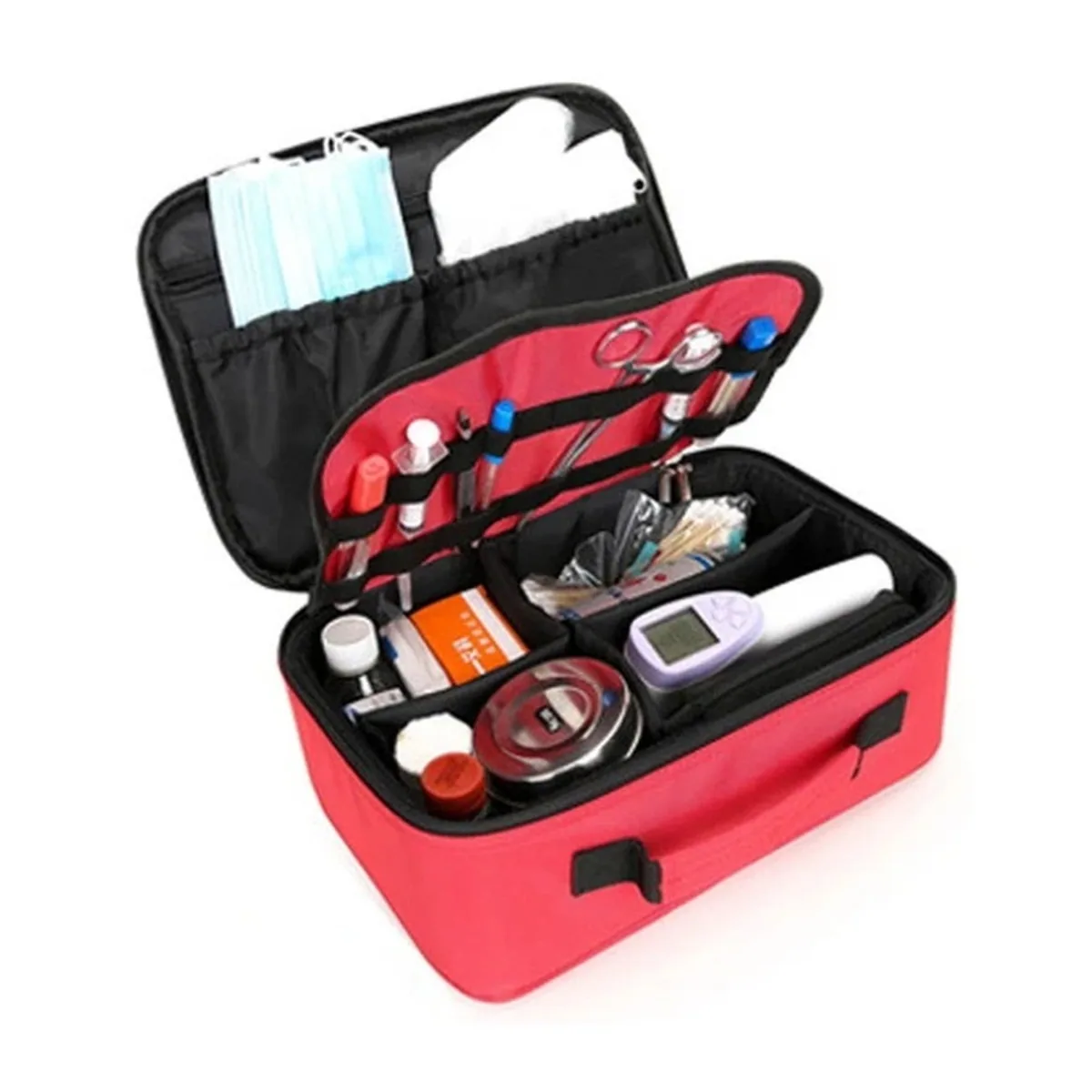 06604 Oxford Portable First Aid Bag in Red, construction and compartment detail 2