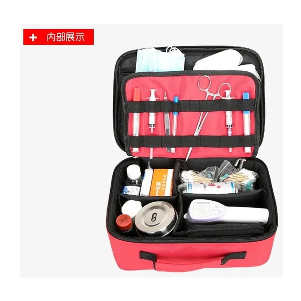 06604 Oxford Portable First Aid Bag in Red, construction and compartment detail 6