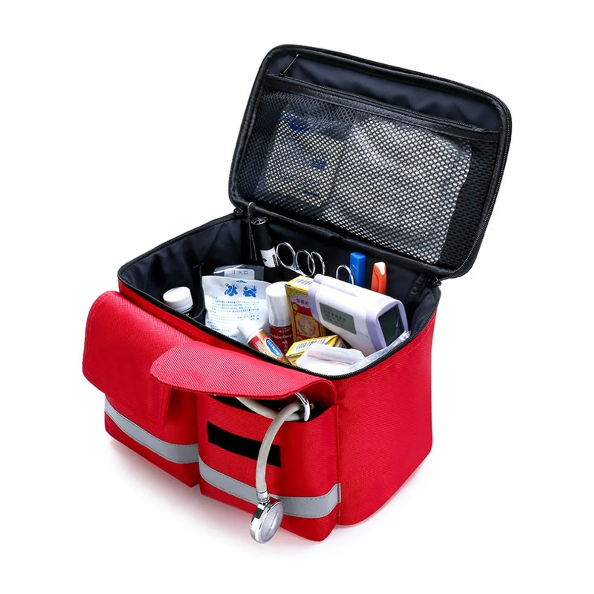 06606 Oxford Emergency Waist Bag in Red, construction and compartment detail 1