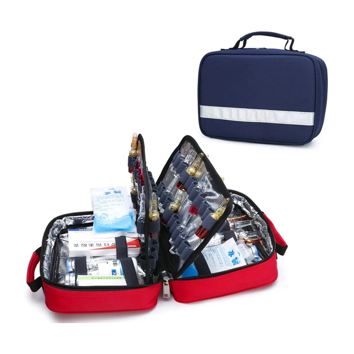06607 Oxford Portable First Aid Bag in Red, construction and compartment detail 1