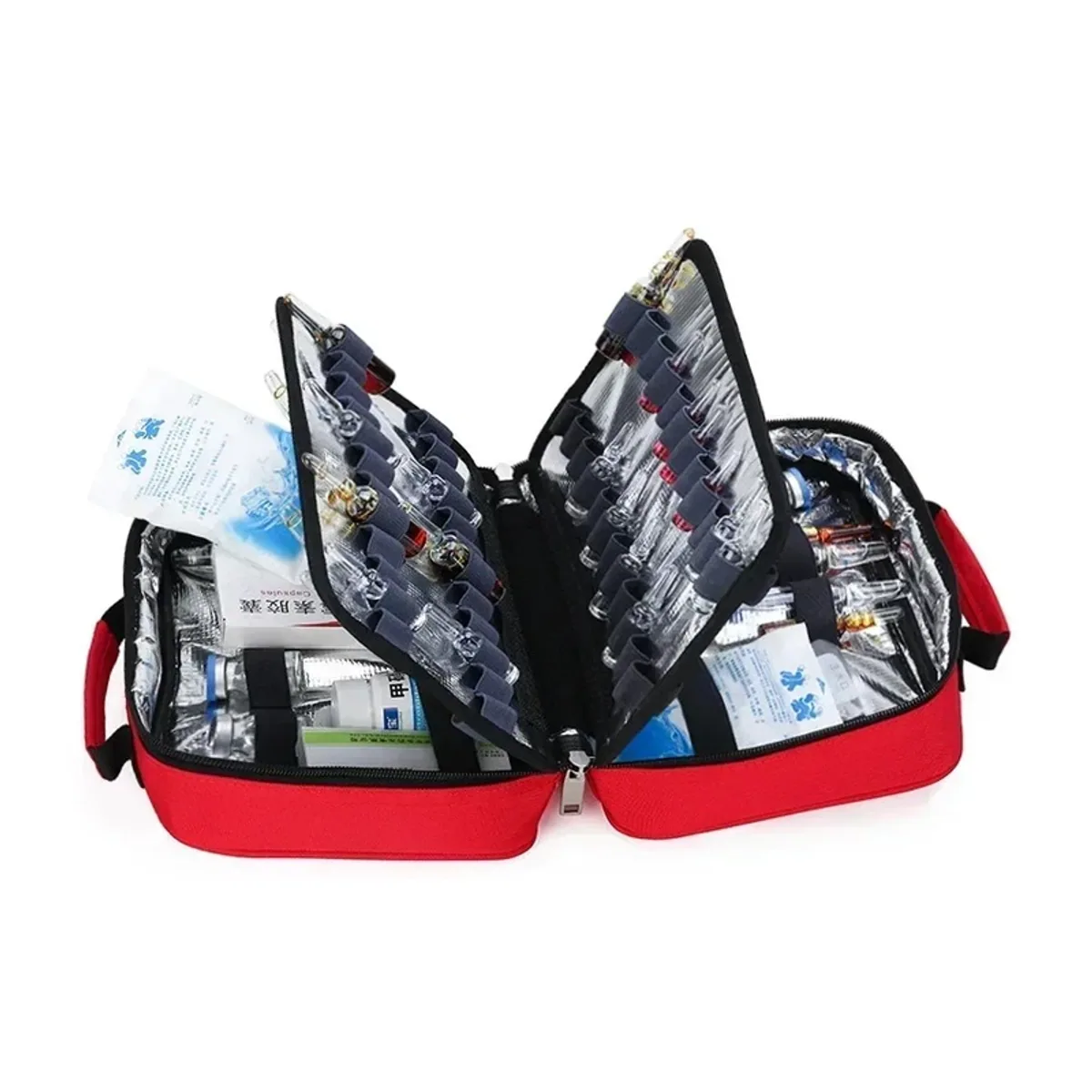 06607 Oxford Portable First Aid Bag in Red, construction and compartment detail 3
