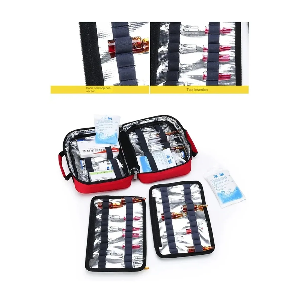 06607 Oxford Portable First Aid Bag in Red, construction and compartment detail 5