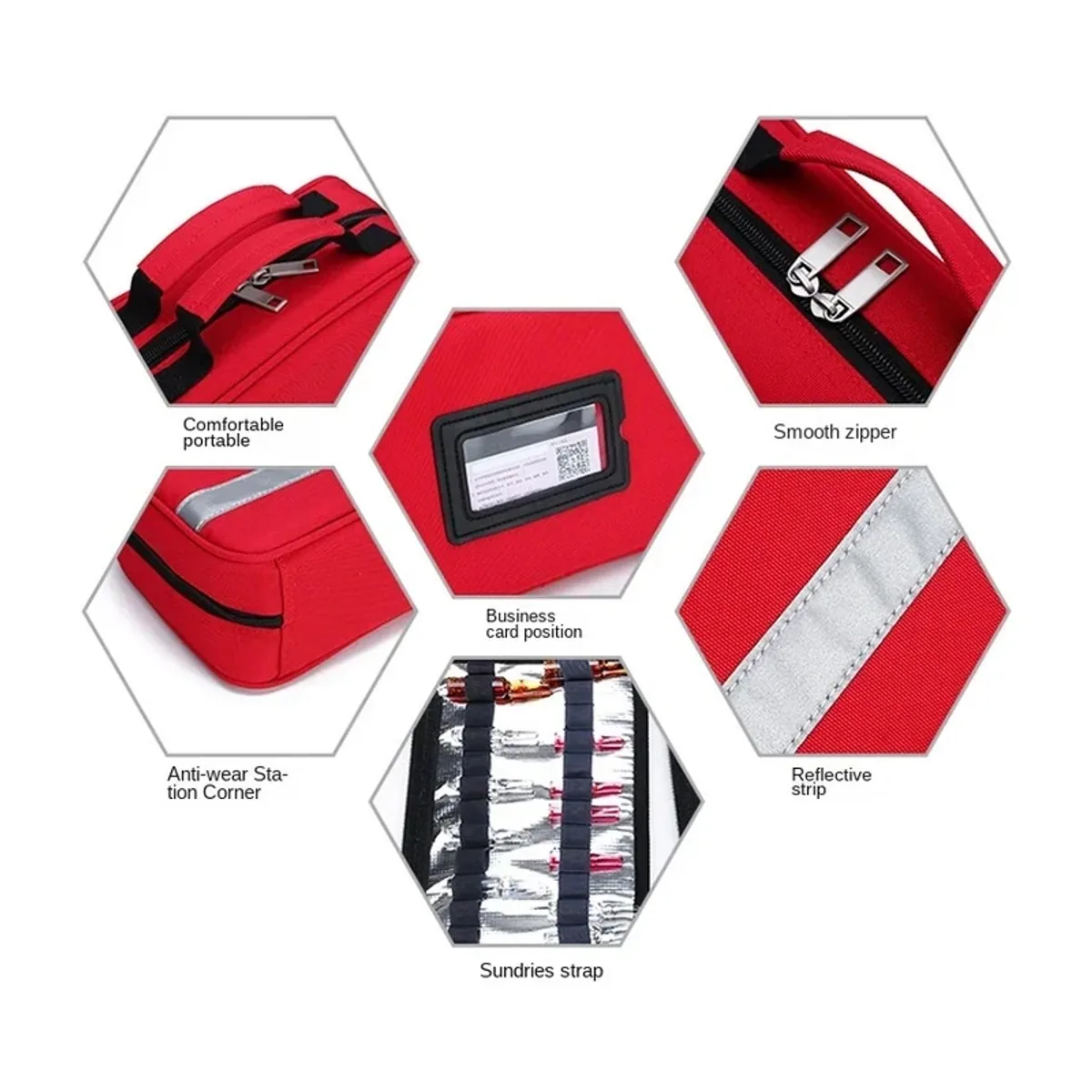 06607 Oxford Portable First Aid Bag in Red, construction and compartment detail 7