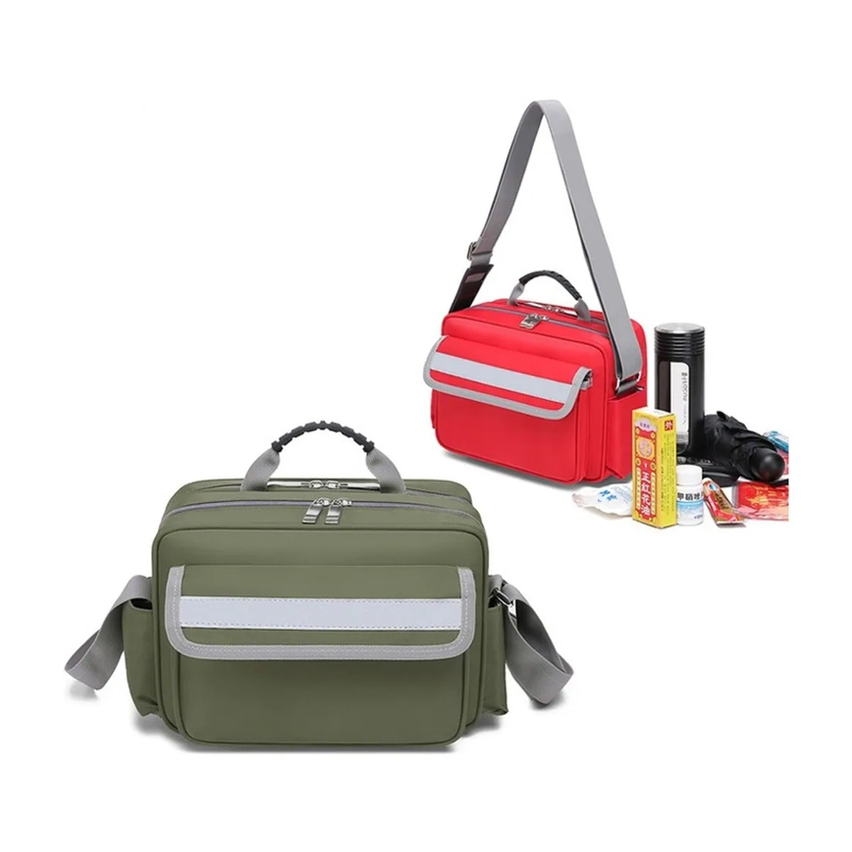 06611 Oxford Emergency Waist Bag in Red, construction and compartment detail 2