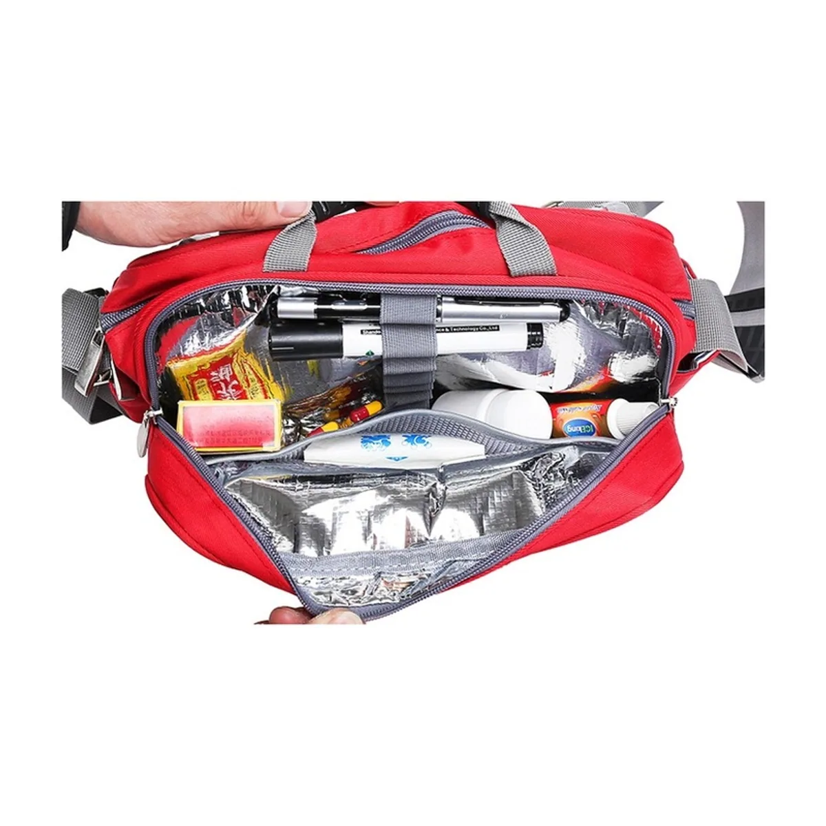 06611 Oxford Emergency Waist Bag in Red, construction and compartment detail 7