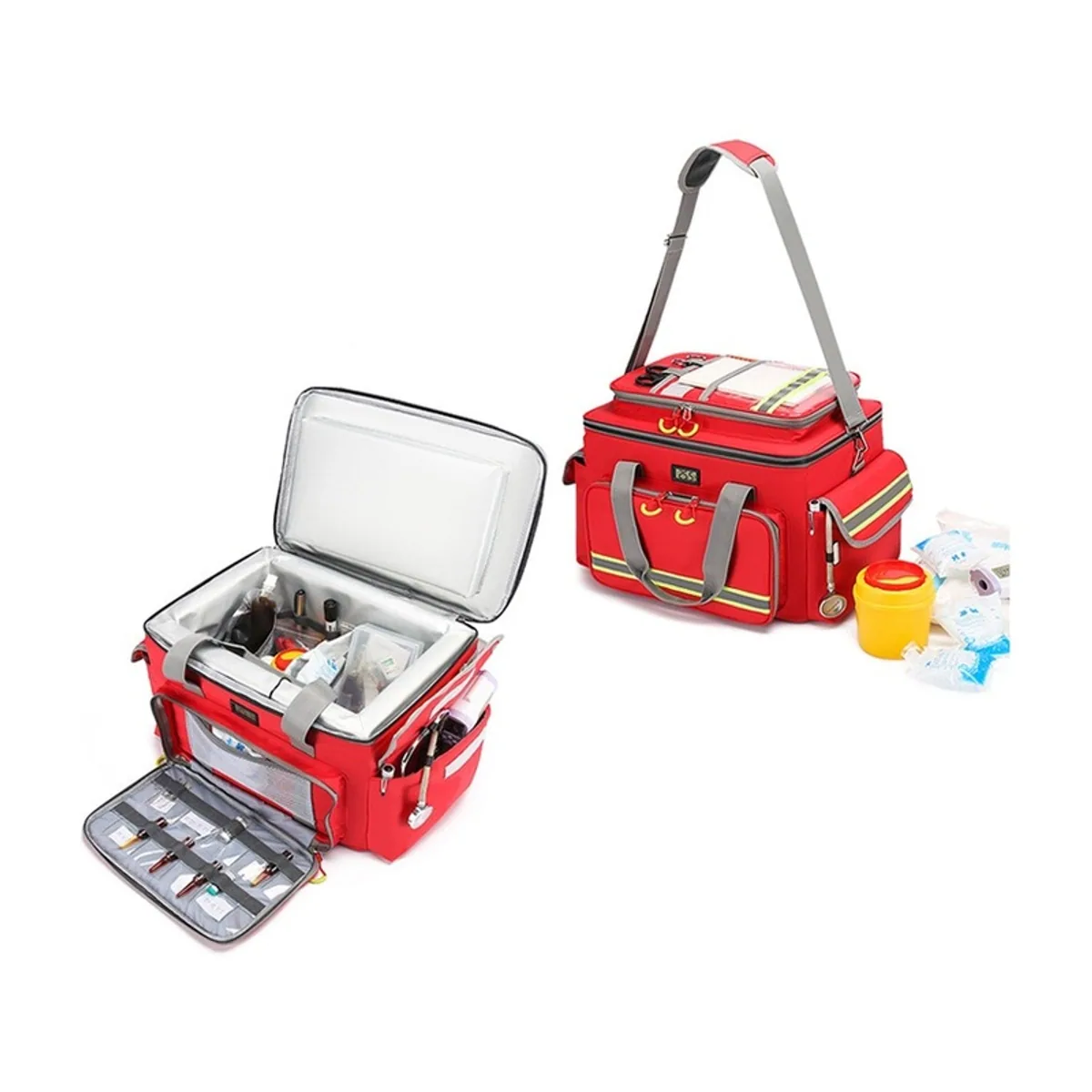 06612 Oxford Portable First Aid Bag in Red, construction and compartment detail 2