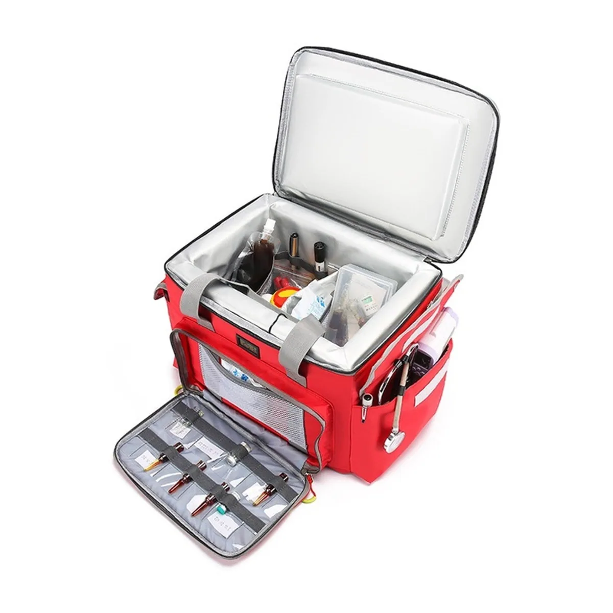 06612 Oxford Portable First Aid Bag in Red, construction and compartment detail 3