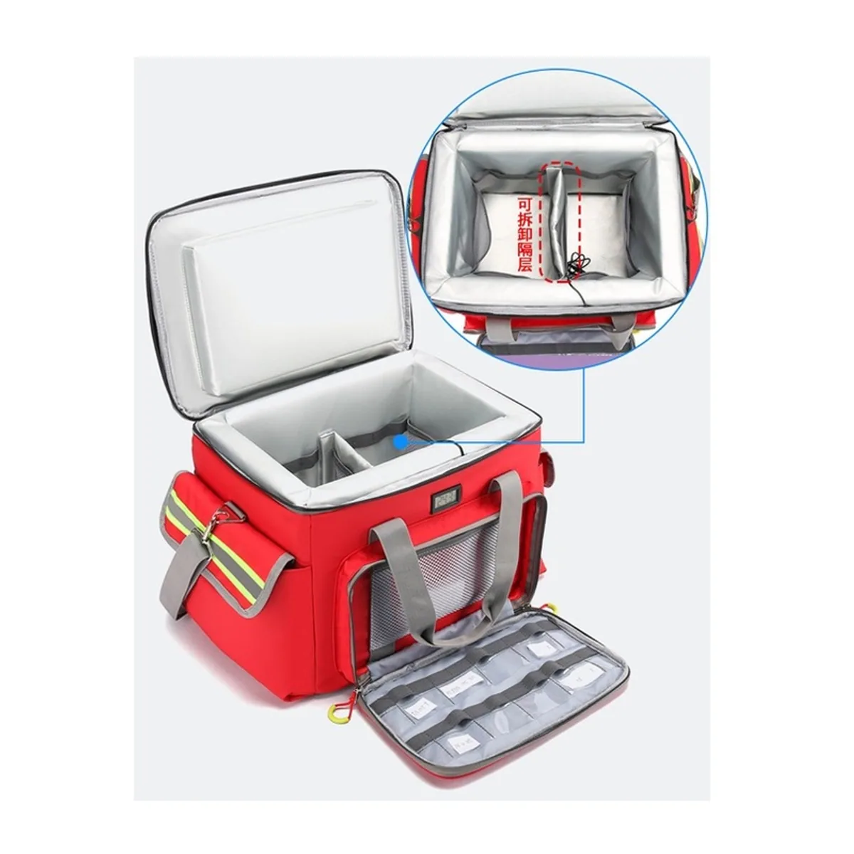 06612 Oxford Portable First Aid Bag in Red, construction and compartment detail 7