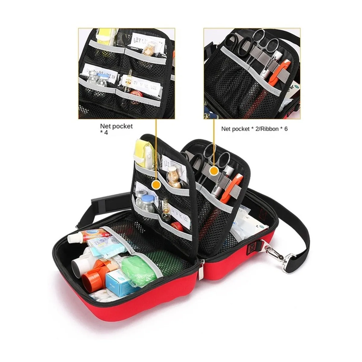 06614 1000D Emergency Waist Bag in Red, construction and compartment detail 3