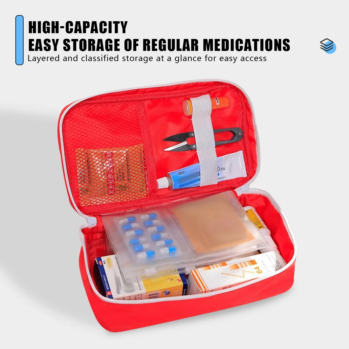 06615 Oxford Portable First Aid Bag in Red, construction and compartment detail 1