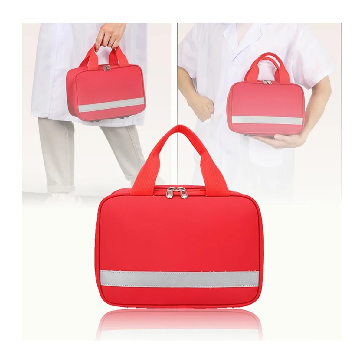 06615 Oxford Portable First Aid Bag in Red, construction and compartment detail 6