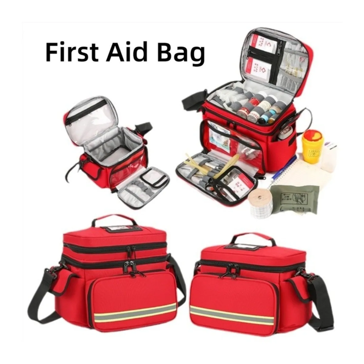 06616 1200D Emergency Waist Bag in Red, construction and compartment detail 2