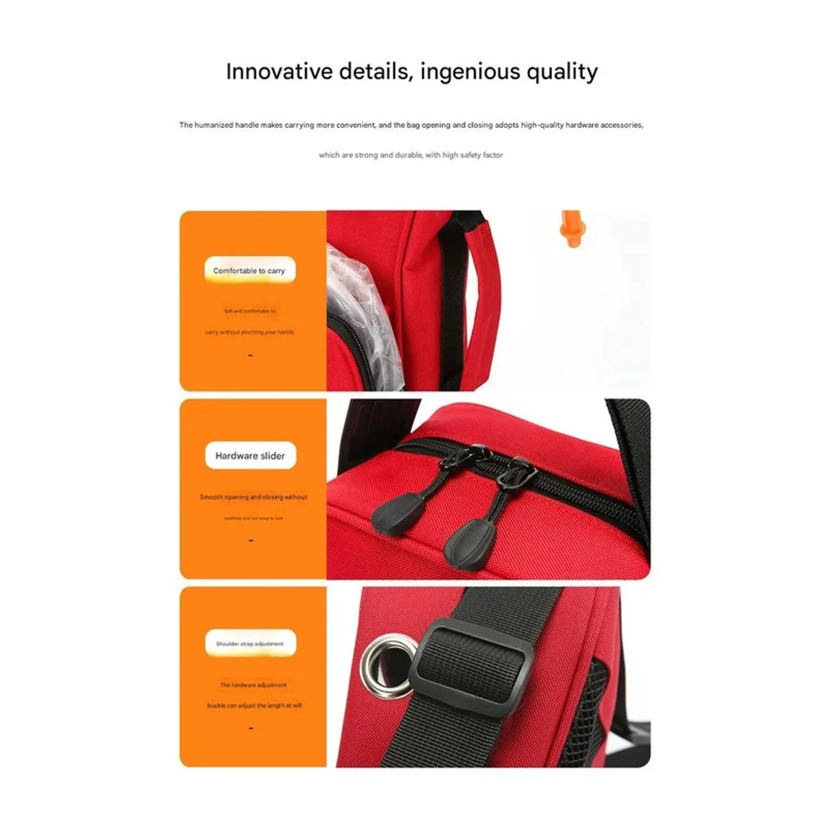06617 1200D Oxygen Tank Shoulder Bag in Red, construction and compartment detail 1