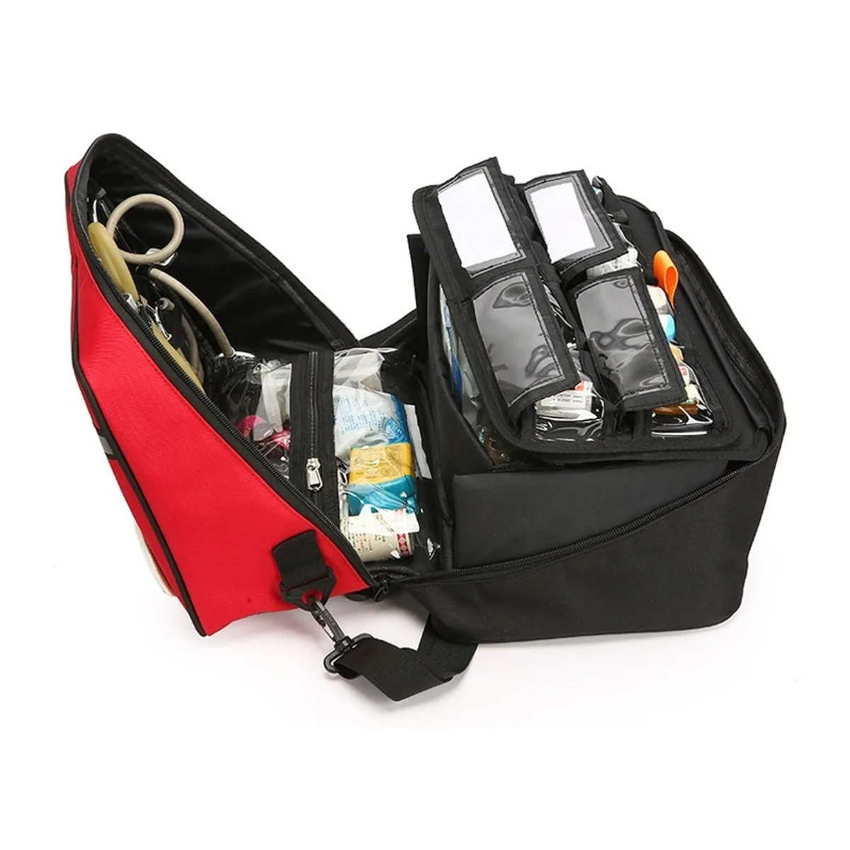06618 1200D Portable First Aid Bag in Red, construction and compartment detail 6