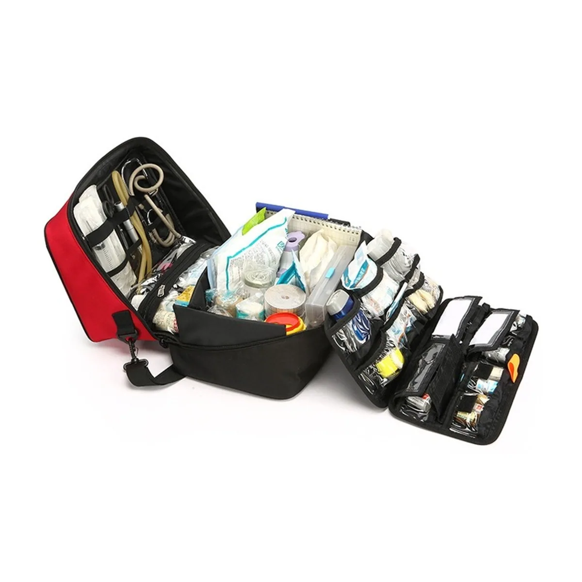 06618 1200D Portable First Aid Bag in Red, construction and compartment detail 7