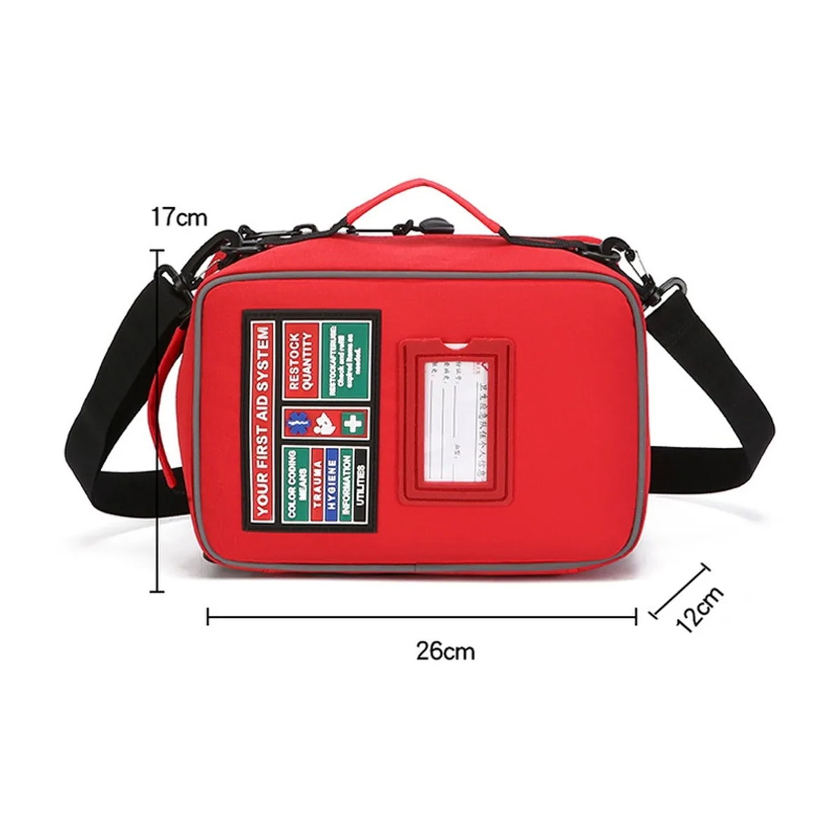 06619 1000D Portable First Aid Bag in Red, construction and compartment detail 1