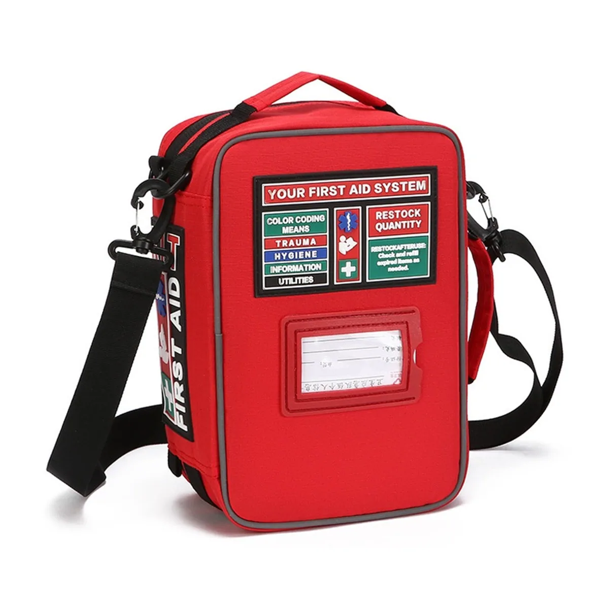 06619 1000D Portable First Aid Bag in Red, construction and compartment detail 2