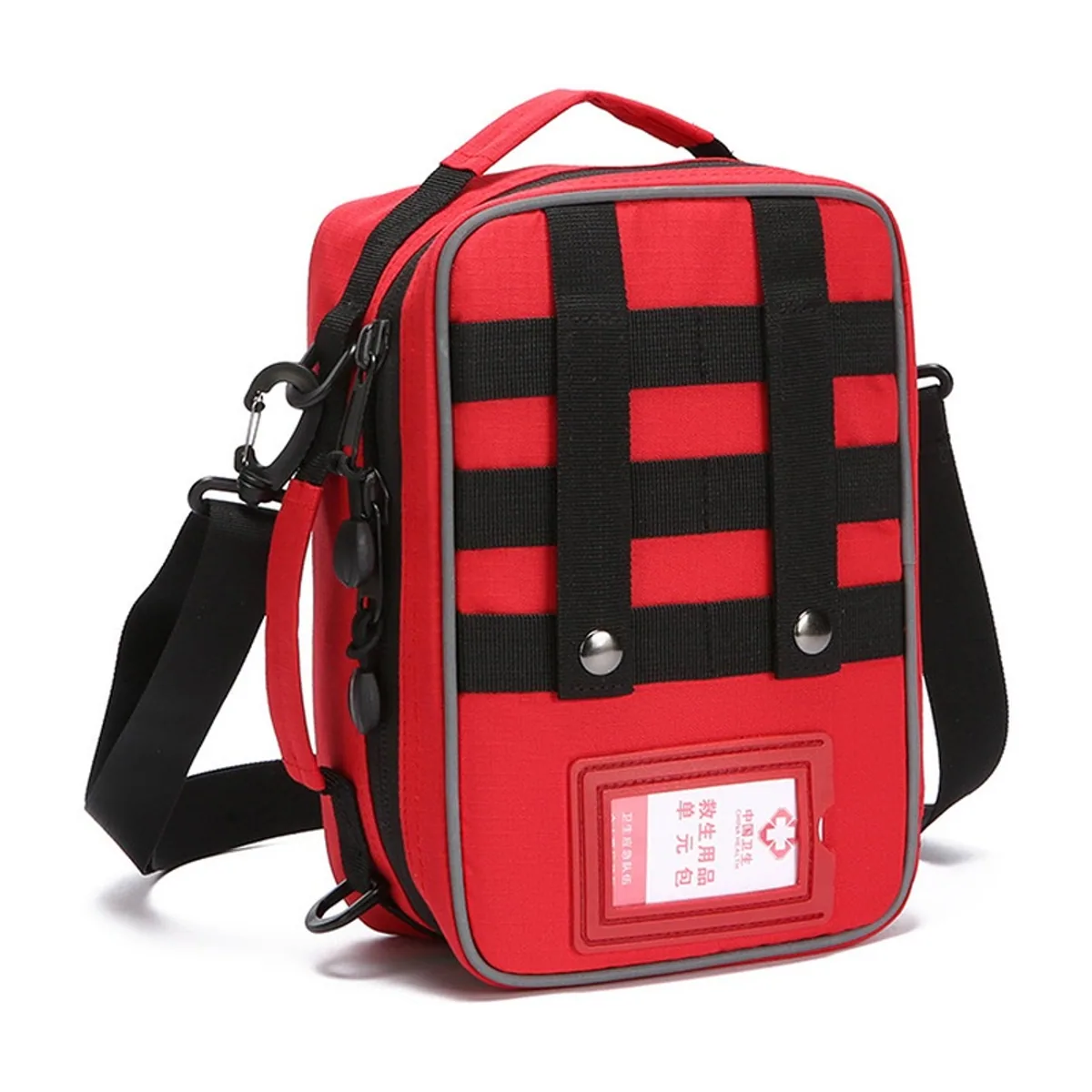 06619 1000D Portable First Aid Bag in Red, construction and compartment detail 4