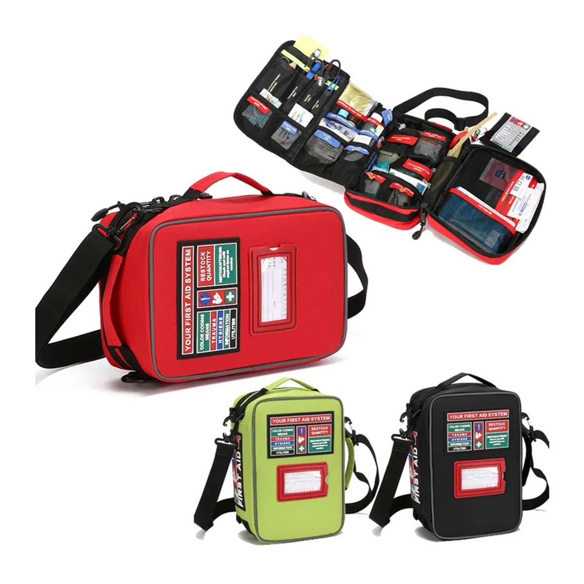06619 1000D Portable First Aid Bag in Red, construction and compartment detail 6