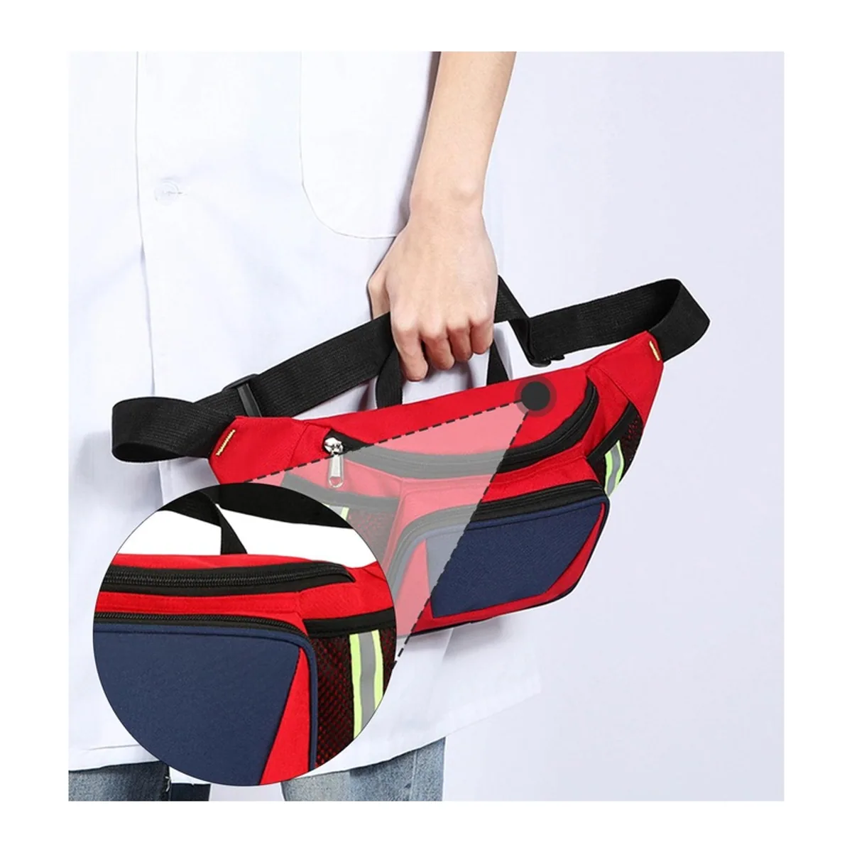 06620 1200D Emergency Waist Bag in Red, construction and compartment detail 1