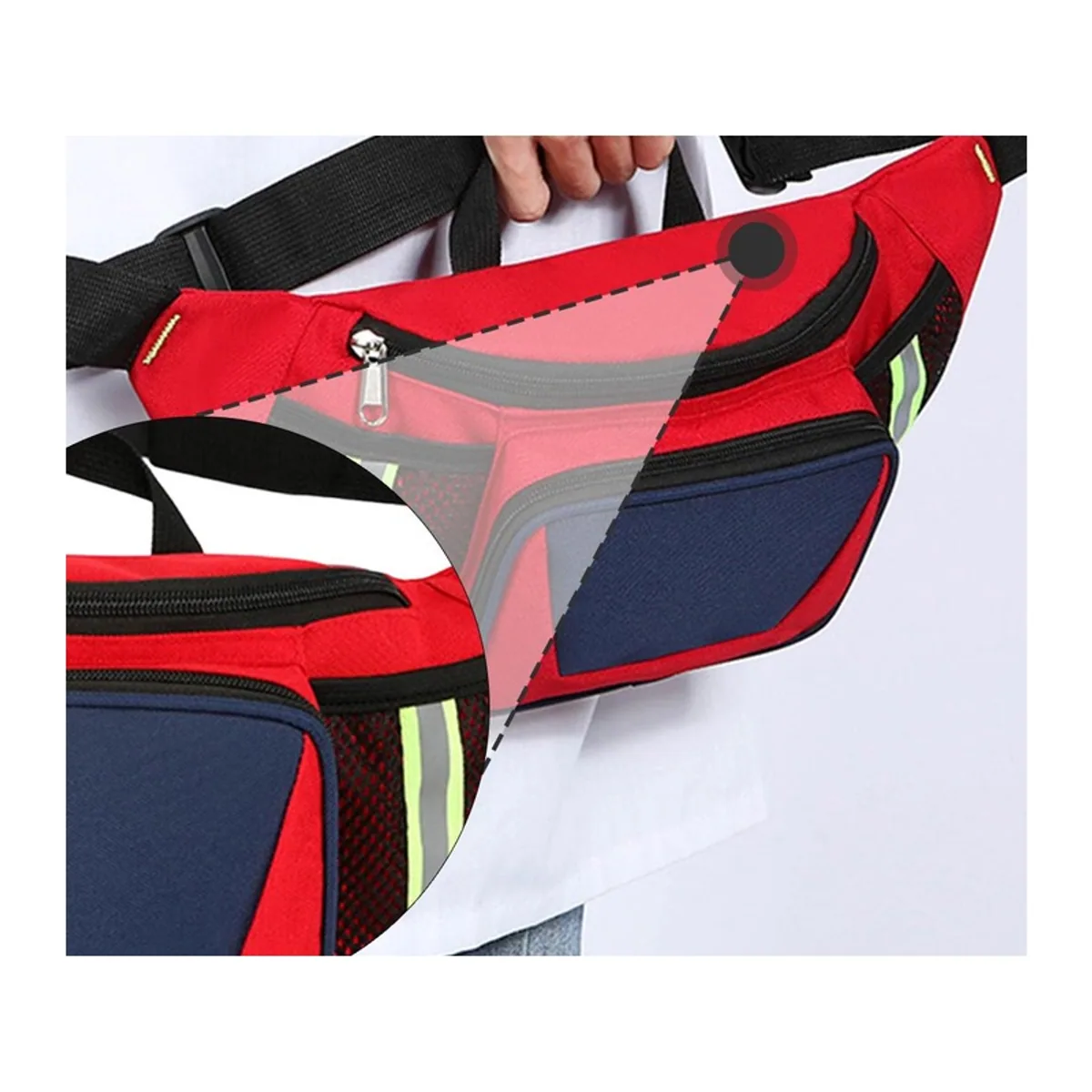 06620 1200D Emergency Waist Bag in Red, construction and compartment detail 7