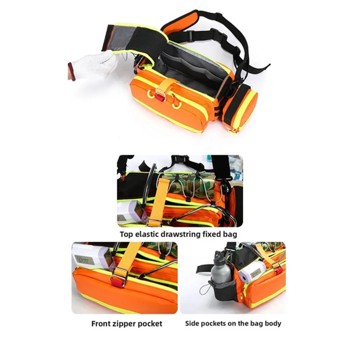 06623 1200D Emergency Waist Bag in Red, construction and compartment detail 4