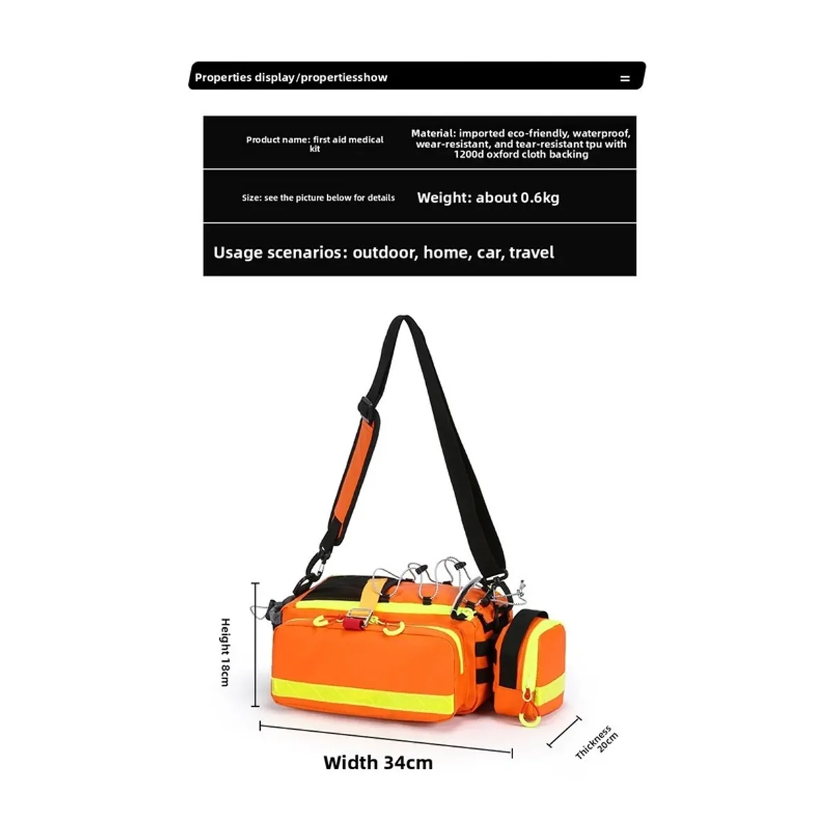 06623 1200D Emergency Waist Bag in Red, construction and compartment detail 6