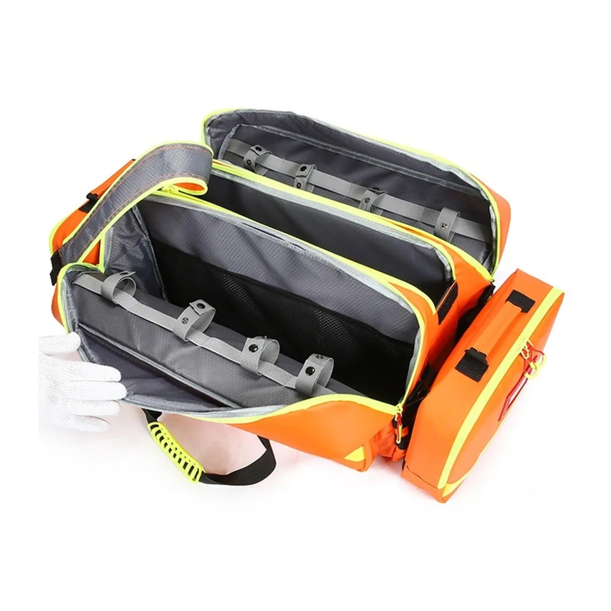06624 1200D Portable First Aid Bag in Red, construction and compartment detail 1