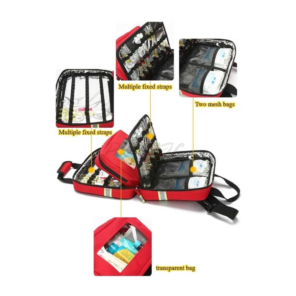 06625 Oxford Portable First Aid Bag in Red, construction and compartment detail 3