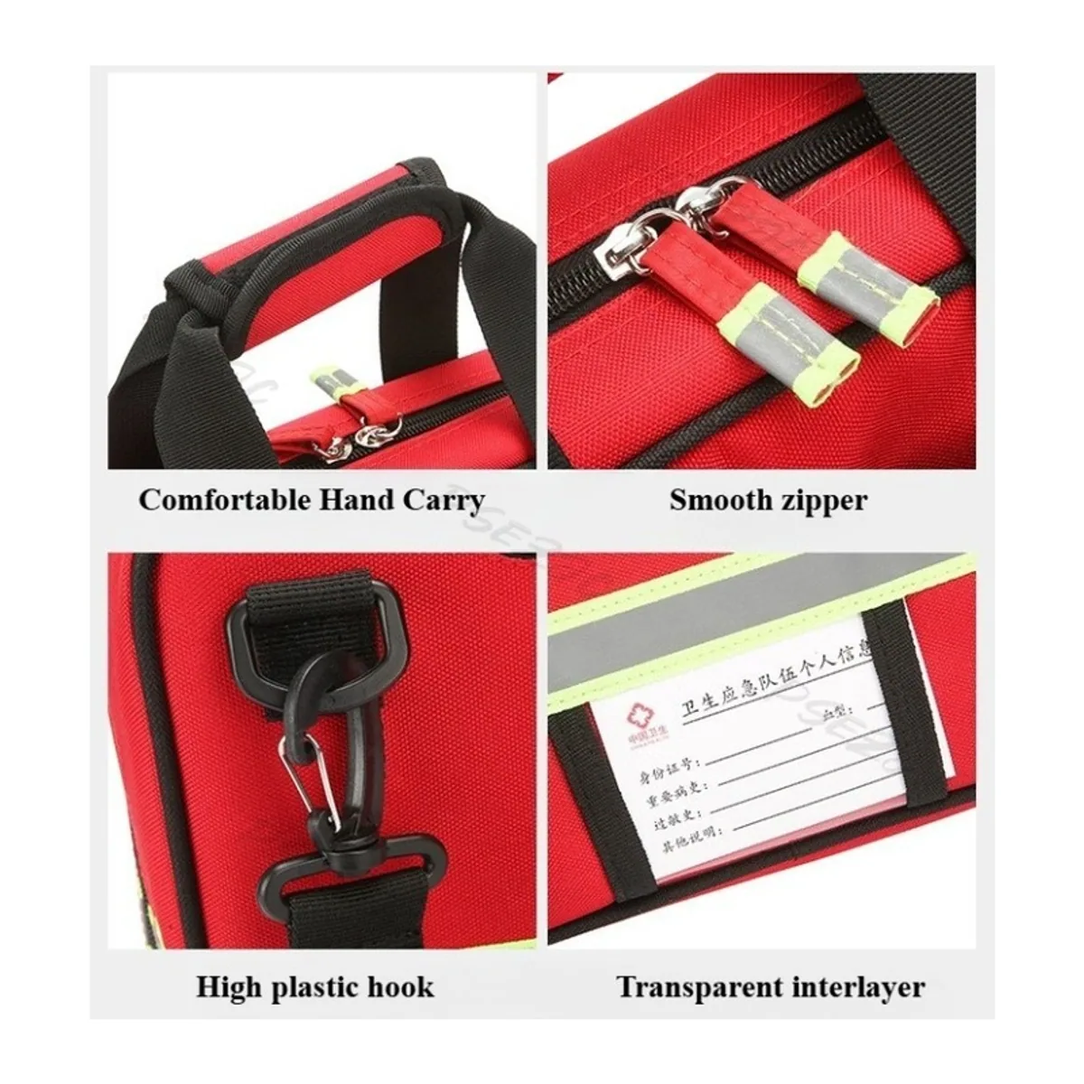 06625 Oxford Portable First Aid Bag in Red, construction and compartment detail 5