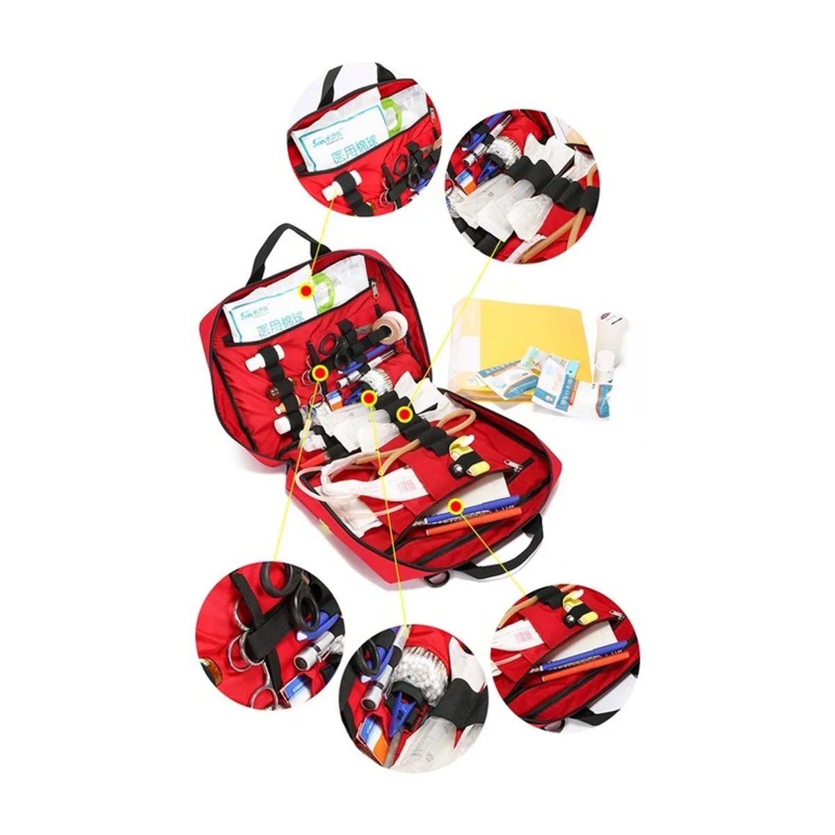 06628 1200D Portable First Aid Bag in Red, construction and compartment detail 3