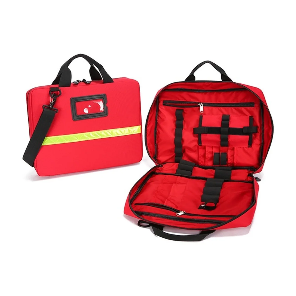 06628 1200D Portable First Aid Bag in Red, construction and compartment detail 5