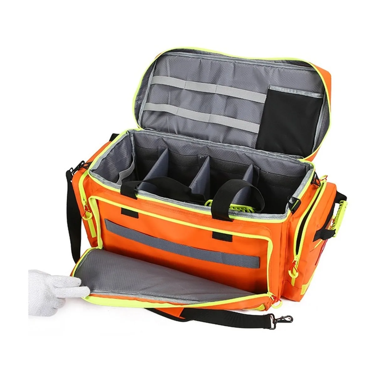 06629 1200D Portable First Aid Bag in Red, construction and compartment detail 4