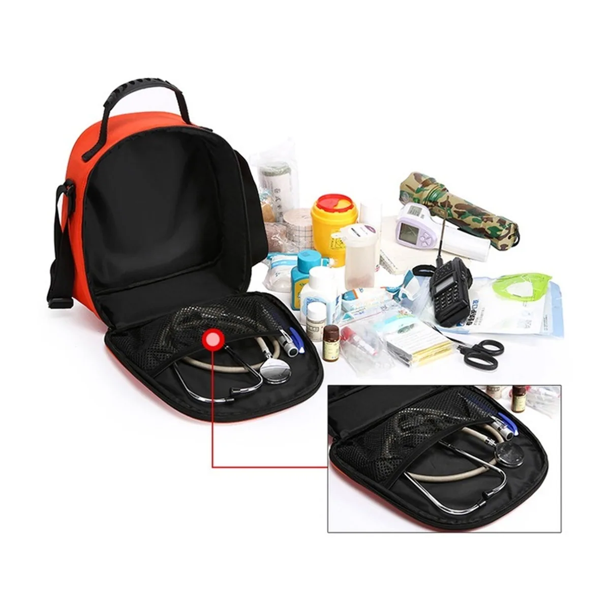06640 1200D Waterproof PVC Rescue Bag in Orange, construction and compartment detail 1