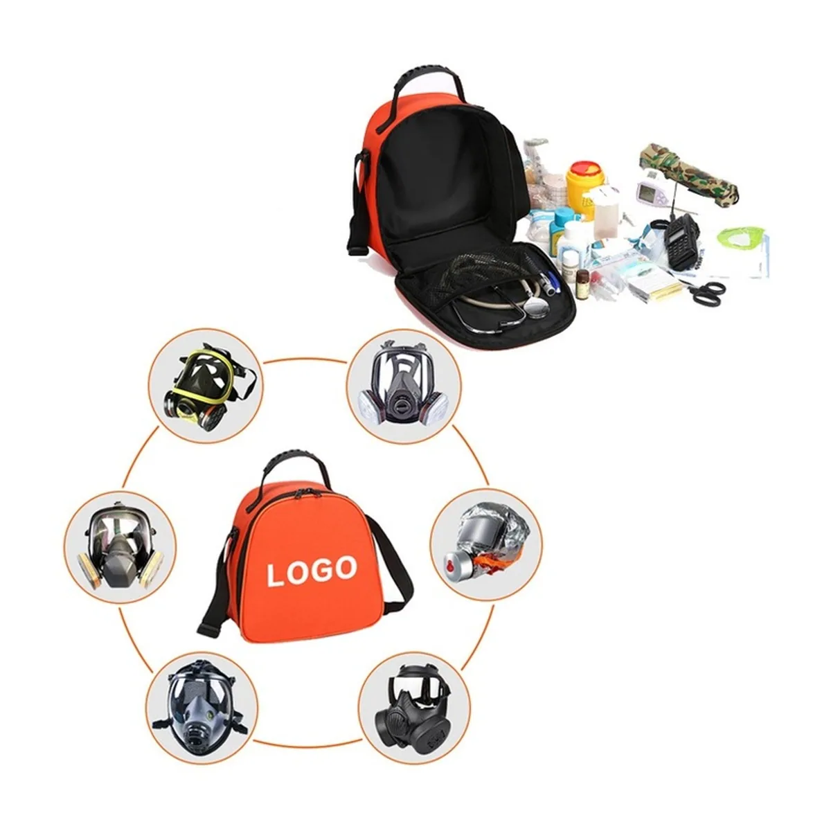 06640 1200D Waterproof PVC Rescue Bag in Orange, construction and compartment detail 4