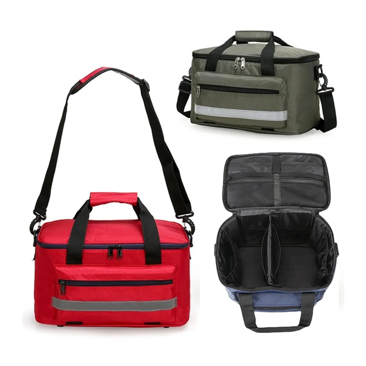 08801 Nylon Portable First Aid Bag in Red, construction and compartment detail 4