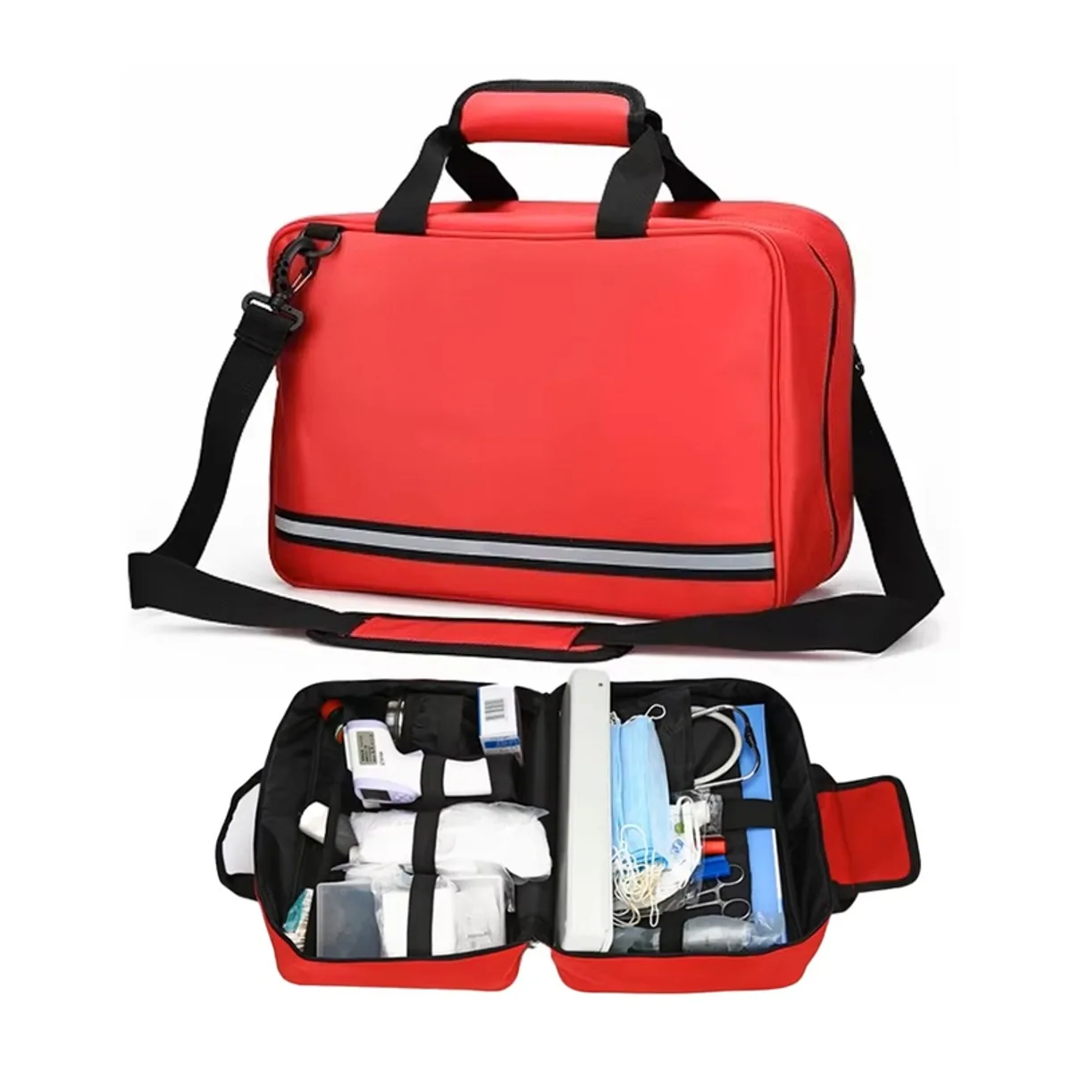 08802 Oxford Portable First Aid Bag in Red, construction and compartment detail 5